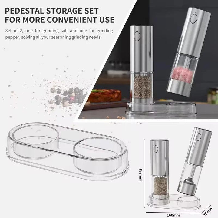 Lisslune | Automatic rechargeable salt and pepper mill duo with adjustable grind settings and integrated LED light