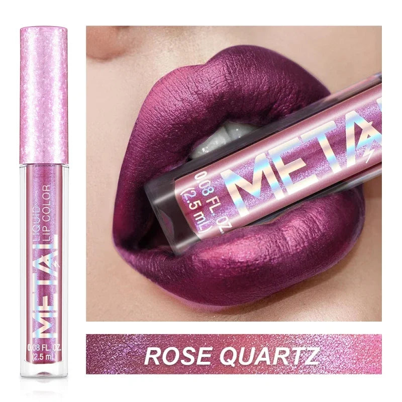 Rynx | Matte Glitter Liquid Lipstick Makeup Waterproof Non-sticky Cup Metal Lipstick Set Long-lasting Shiny Lip Color Shade Charming Lipstick