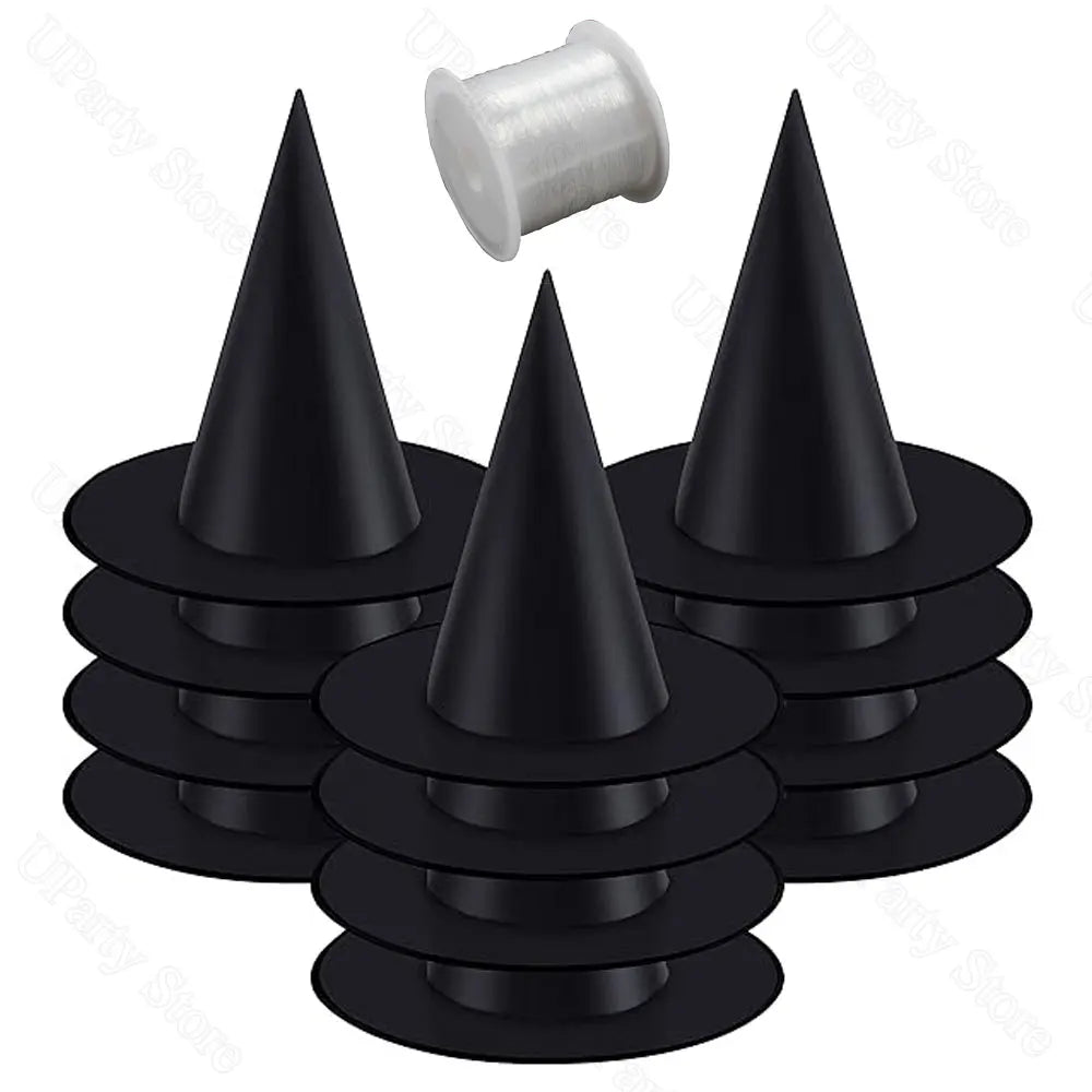 Rynx | 6/12pcs Halloween Black Witch Hats with Rope Hanging Wizard Hats XXL for Home Outdoor Porch Halloween Decoration Party Gifts