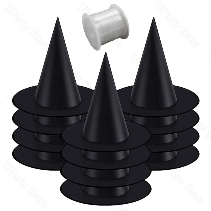 Rynx | 6/12pcs Halloween Black Witch Hats with Rope Hanging Wizard Hats XXL for Home Outdoor Porch Halloween Decoration Party Gifts