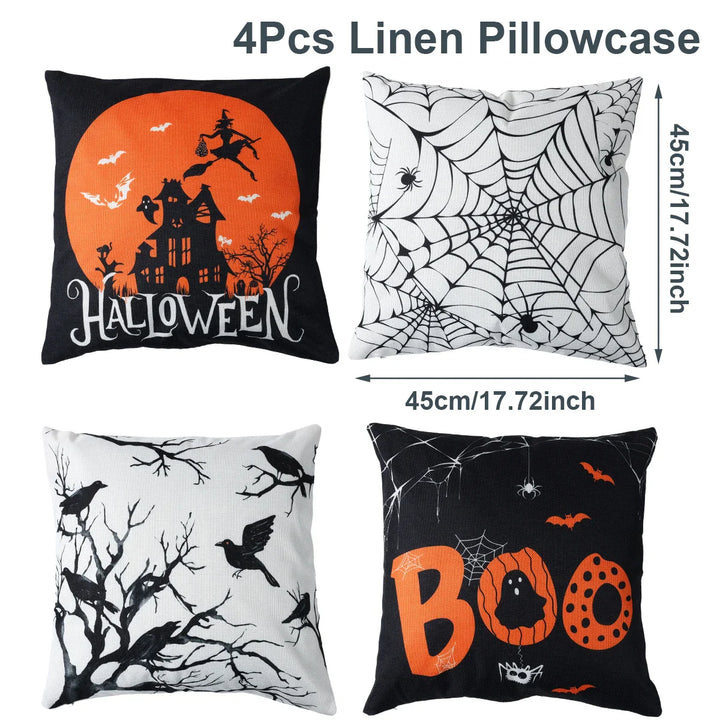 Rynx | 4PCS 45x45cm Halloween Pillowcase Pumpkin Wizard Ghost Halloween Decor For Home Decorative Sofa Car Chair Decor Pillowcase