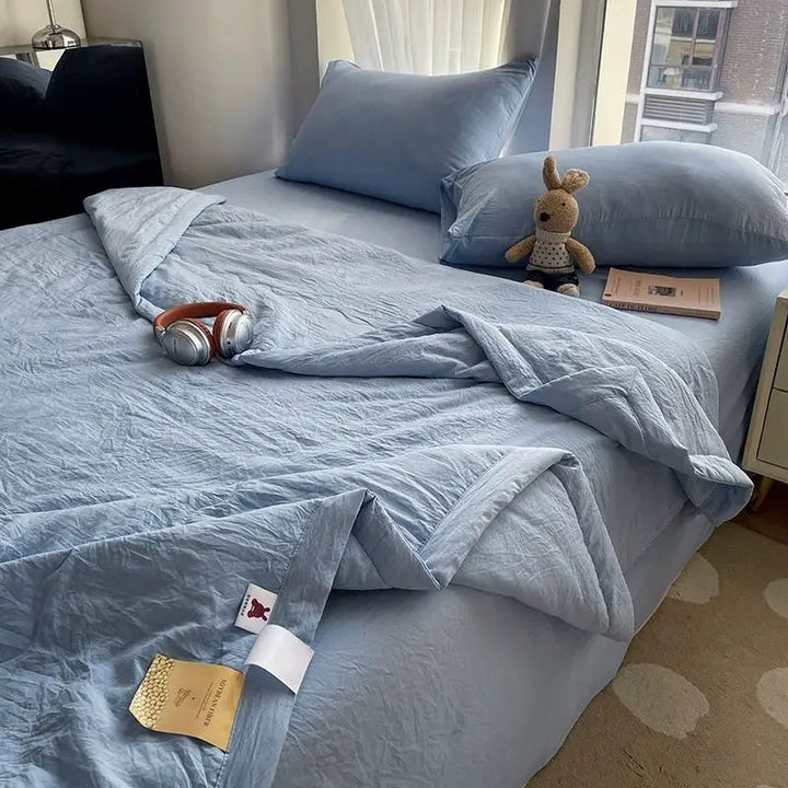 Rynx Korean Ins Bedding Set, Luxury Duvet Cover, Pillowcase Flat Sheet, Simple Girl Princess Ruffle Home Textiles
