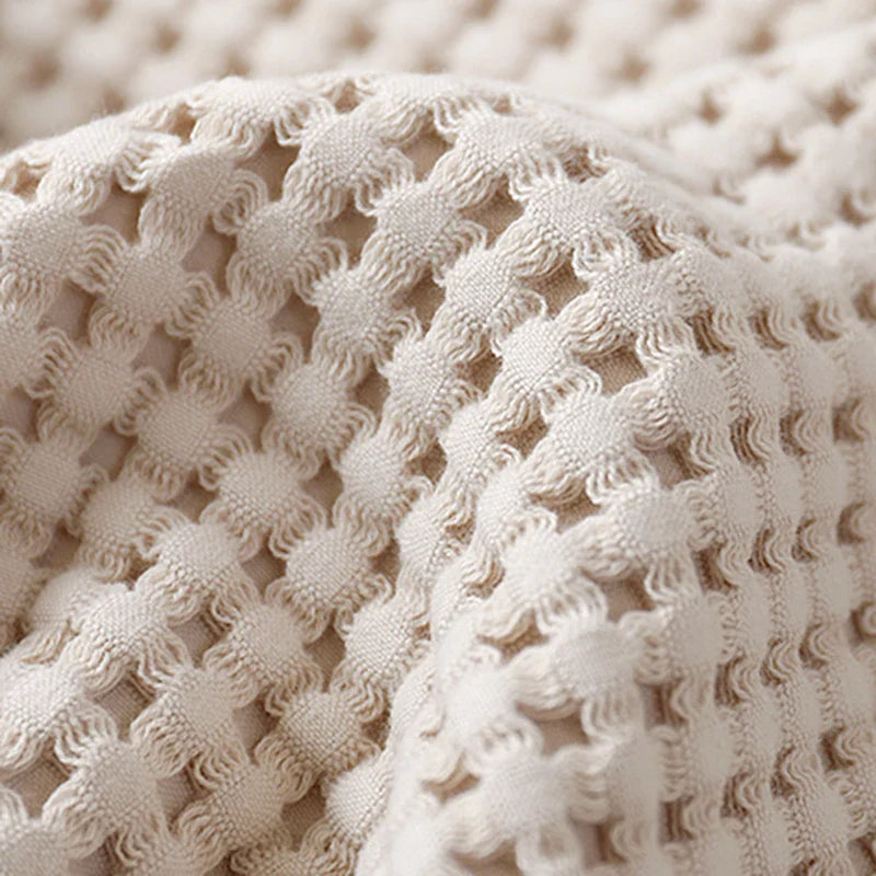 Rynx | 100% Cotton Soft Bed Plaid Home Japanese Knitted Blanket Corn Grain Waffle Texture Summer Ruffles Warm Plaid Throw Blanket