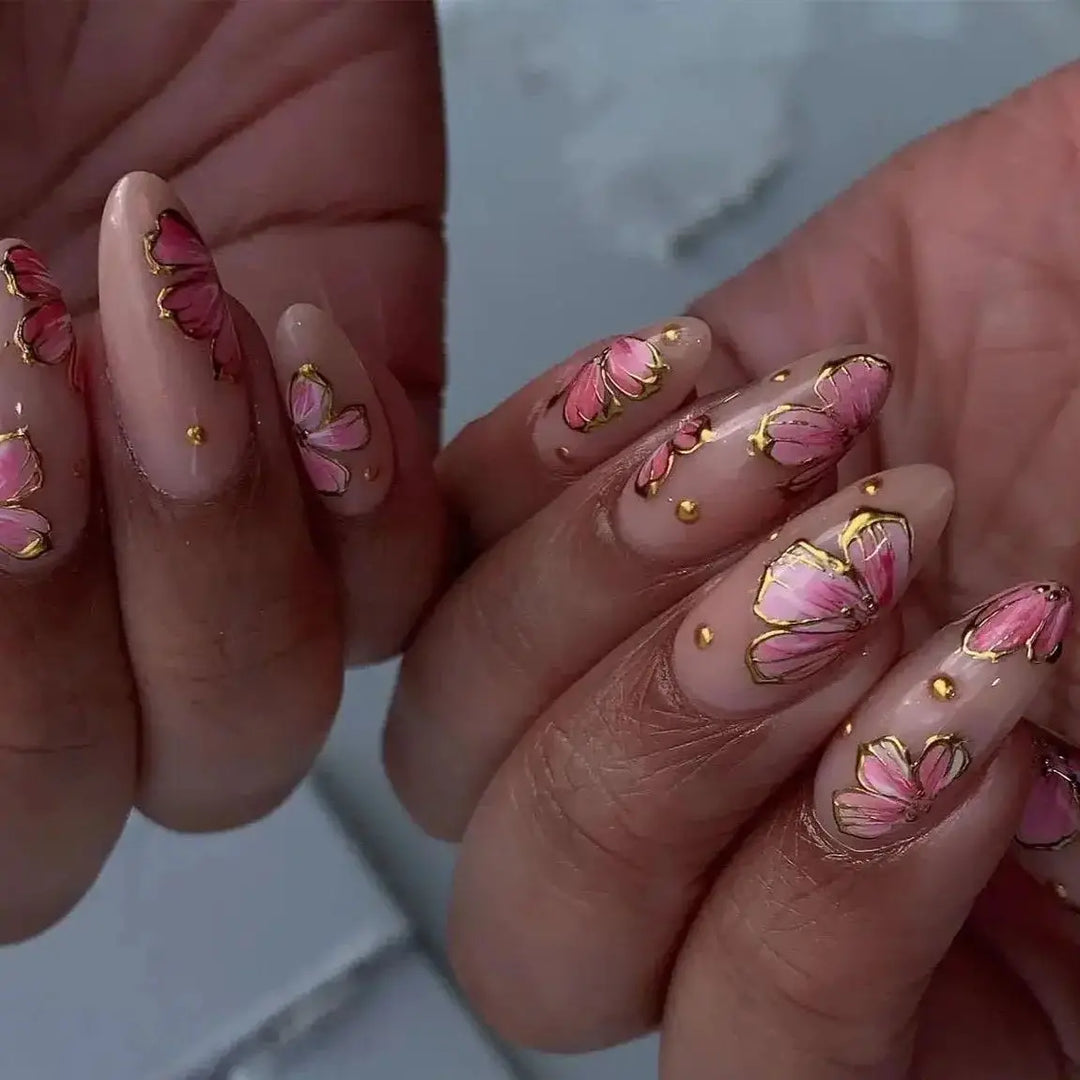 Rynx | Cute Small Flowers Nude Color Nail Art Simple Style Artificial Nails Removable Ready-made Artificial Nails To Stick On with Glue