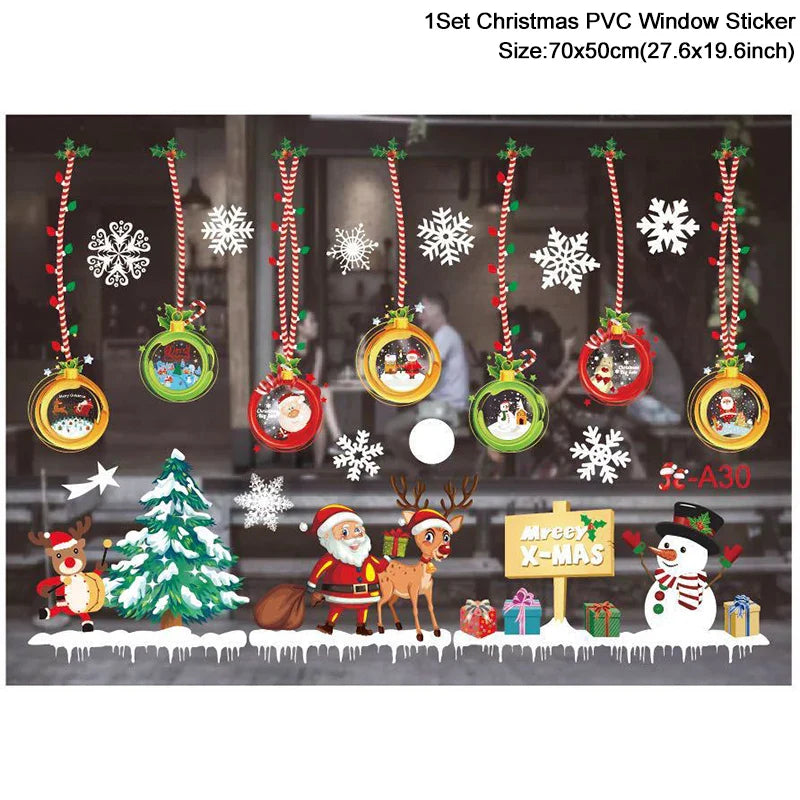 Rynx Christmas Window Stickers Santa Snowflake DIY Wall Tattoo Christmas Decorations for Home New Year Ornaments Gift