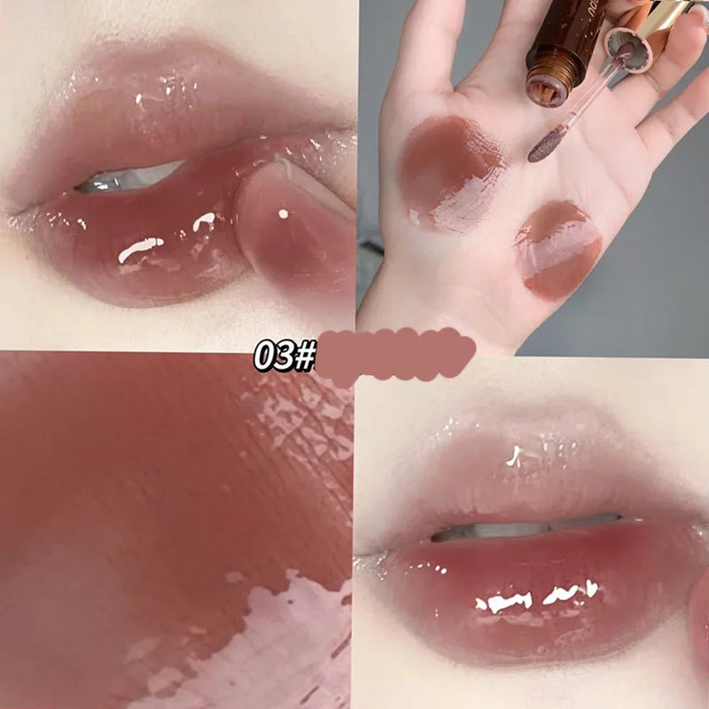 Rynx | Retro Clear Lip Glaze Gloss Mirror Glitter Non Stick Cup Brighten Jelly Dark Lipstick Red Brown Alternatives Lip Ink Tint Korean Makeup
