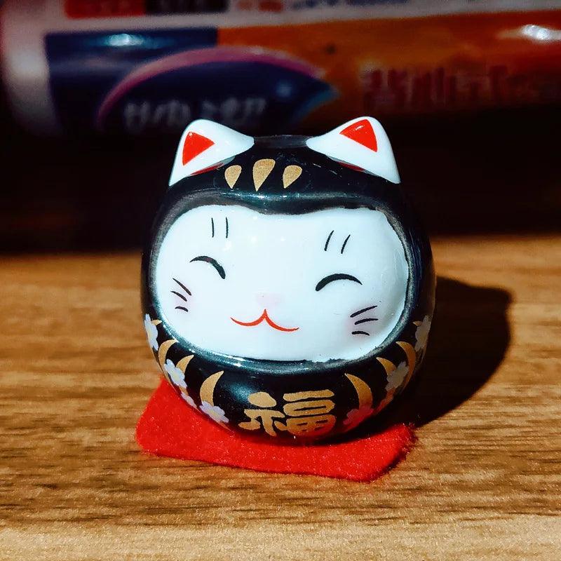 Lisslune | Charming Japanese Ceramic Lucky Cat Daruma Figurine for Home Decor and Gifts