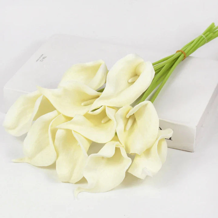 Rynx 5/10pcs Real Touch Calla Lily Artificial Flowers White Wedding Bouquet Bridal Party Home Flower Decoration Artificial Flowers