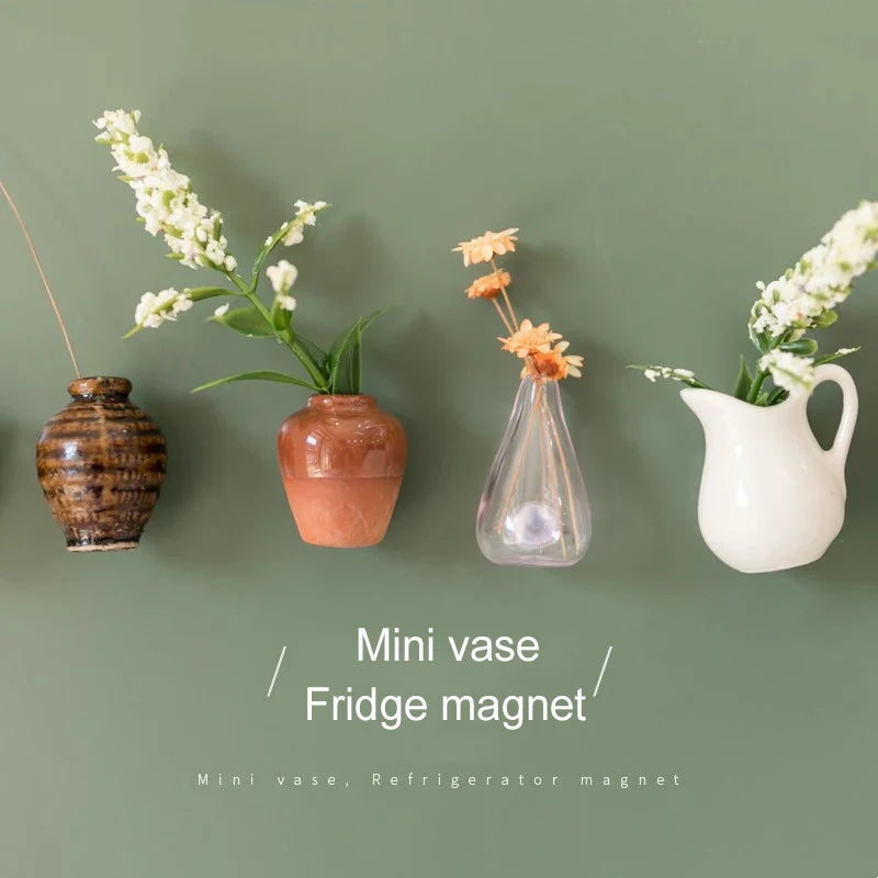 Rynx | Mini Ceramics Vase Refrigerator Magnet DIY Porcelain Vase Refrigerator Magnet Message Sticker Flower s Green Plant Kitchen Gift Decor