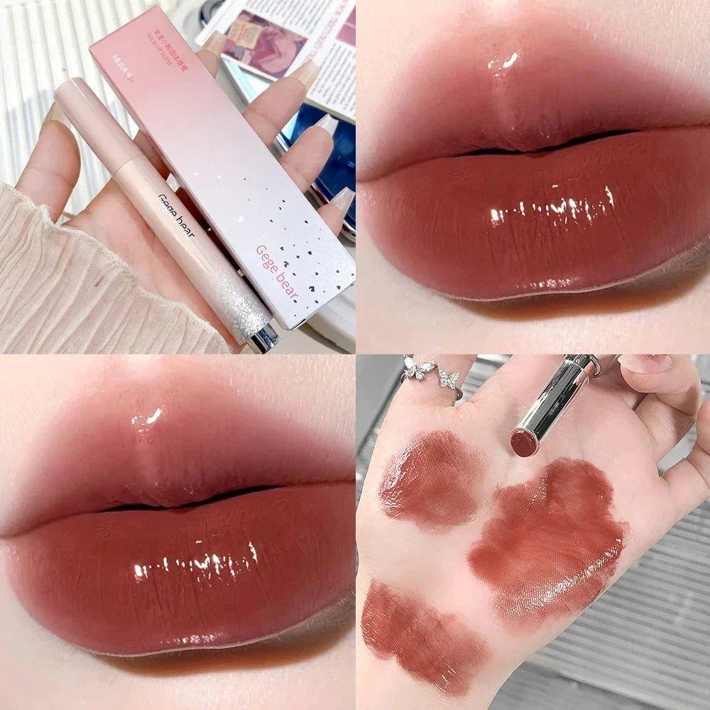 Rynx | Water Mirror Lipstick Long-lasting Non-sticky Cup Moisturizing Crystal Jelly Clear Brown Solid Lip Gloss Korean Lip Makeup Cosmetics