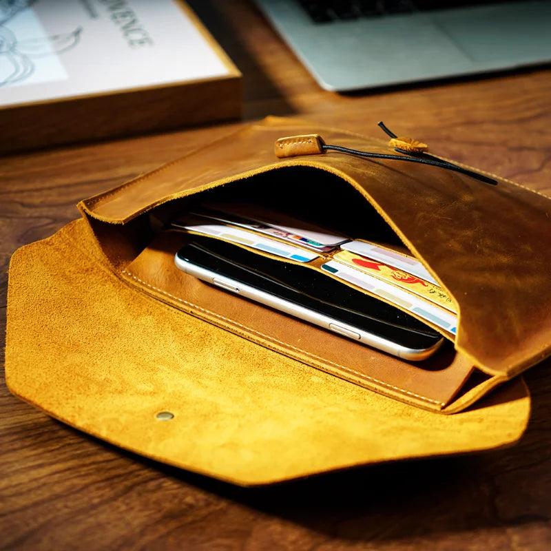 Lisslune | Retro Round Leather Laptop Sleeve with multifunctional storage