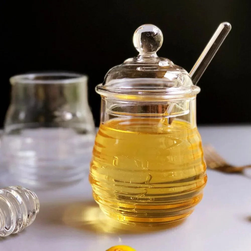 Lisslune | Elegant clear glass honey jar collection with dipper and lid - Perfect for any occasion