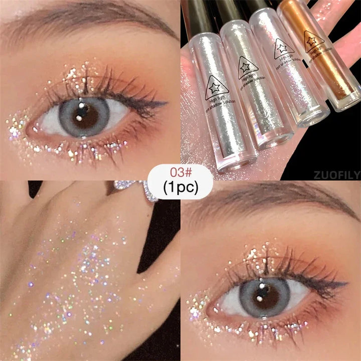 Lisslune | 4pcs/1pcs Flüssiger Lidschatten Perlen Glitzer Lang anhaltend Wasserdicht Flüssiger Lidschatten Schnelltrocknender Glitzer Schimmer Augen Make-up