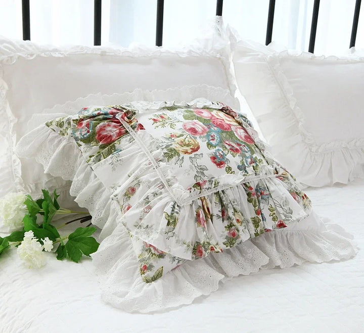 Rynx Top Luxury khaki European embroidery pillowcase large ruffle lace pleated pillowcase cake layers princess bedding pillowcase