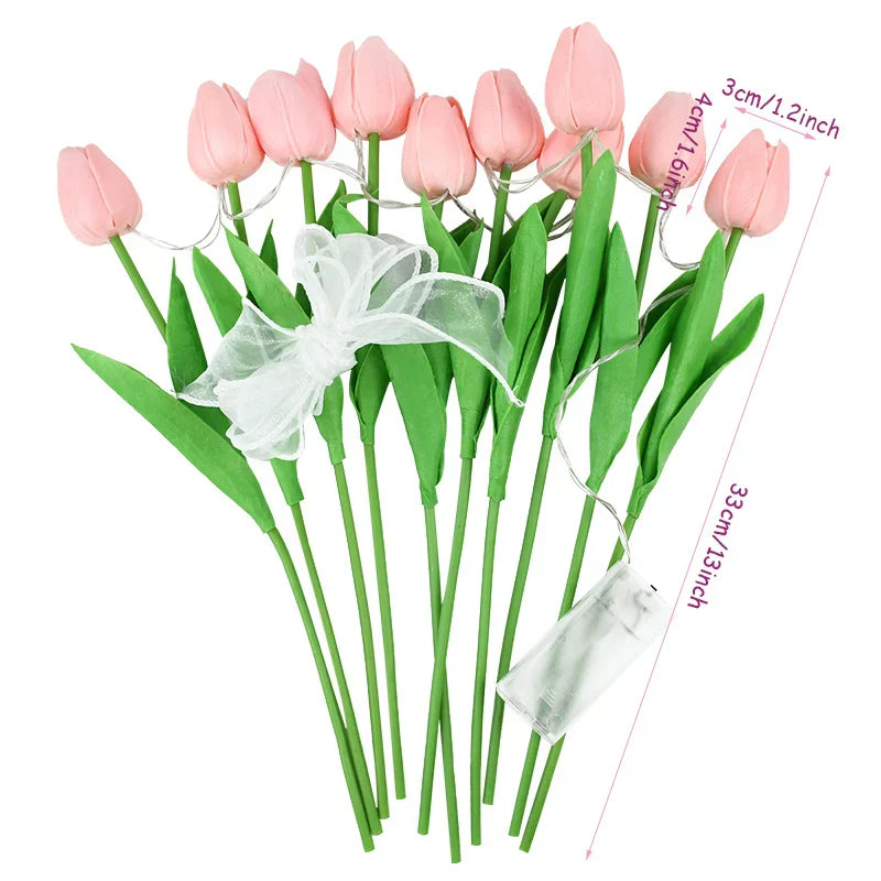 Lisslune | LED lamp with artificial tulip bouquet perfect for gifts or as wedding party home decorations