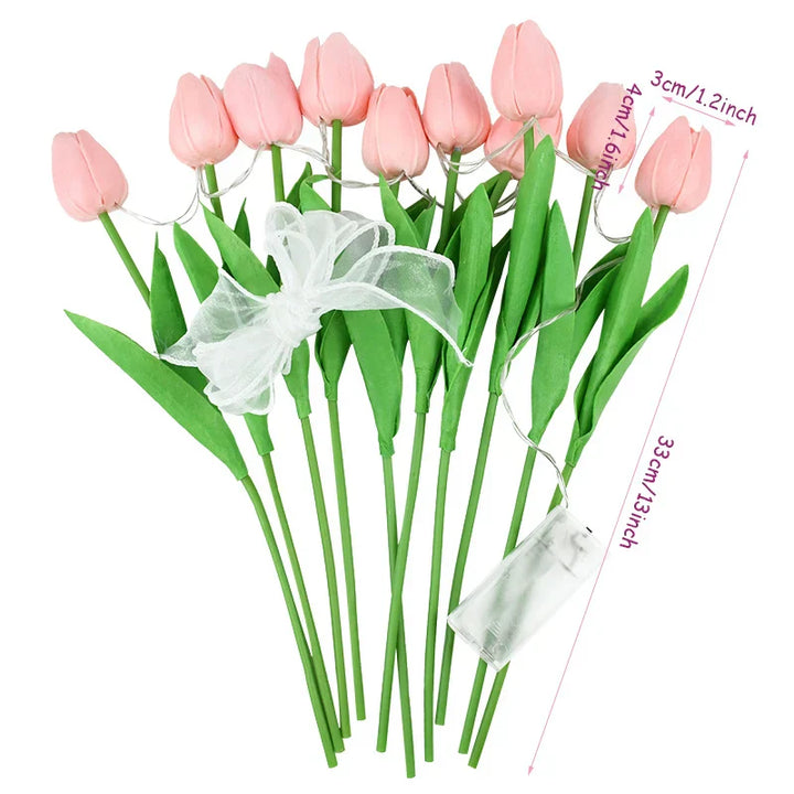 Lisslune | LED lamp with artificial tulip bouquet perfect for gifts or as wedding party home decorations