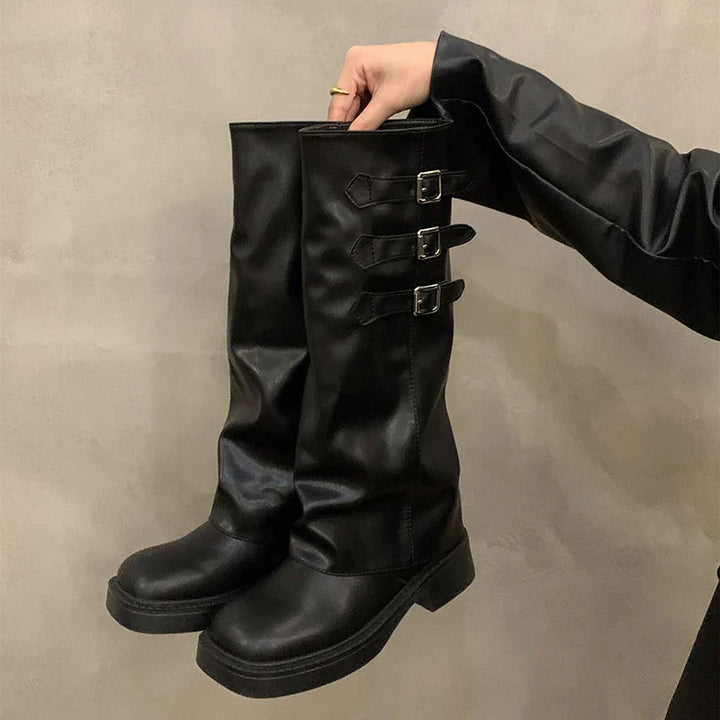 Lisslune | Retro Style Knee-High Boots Women Fashion Women Slip-On Knight Long Boots Autumn Winter Women Footwear