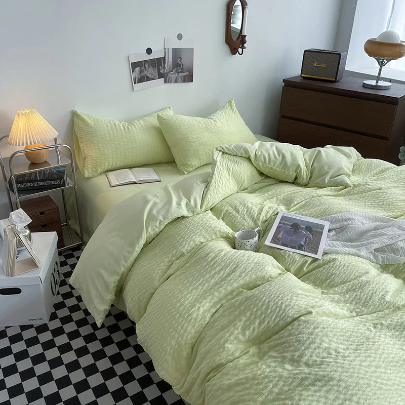 Rynx | INS Solid Color Bedding Comforter Sets Duvet Cover Bed Sheet Set Pillowcases Bedding Linens Set Queen/King Bed bedspreads