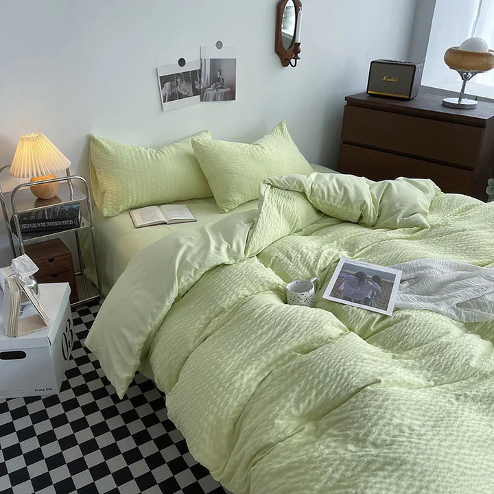 Rynx | INS Solid Color Bedding Comforter Sets Duvet Cover Bed Sheet Set Pillowcases Bedding Linens Set Queen/King Bed bedspreads