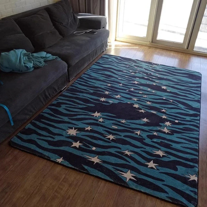 Rynx | Star pattern living room large rug wavy striped bedroom nightstand rug green blue home decor rug soft plush rugs IG