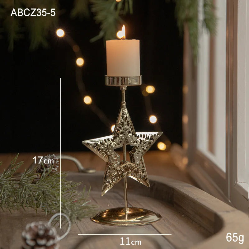 Rynx | Christmas Golden Wrought Iron Candle Holder Star Moose Christmas Tree Candle Holder Merry Christmas New Year Table Decoration