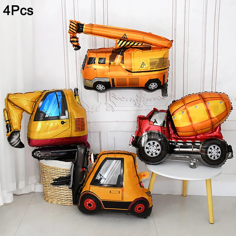 Rynx 1Set Construction Vehicle Foil Balloons Boys Construction Theme Birthday Party Favor Decoration Excavator Truck Globos Accessories