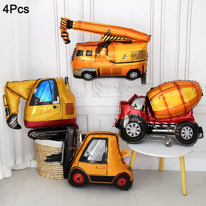Rynx 1Set Construction Vehicle Foil Balloons Boys Construction Theme Birthday Party Favor Decoration Excavator Truck Globos Accessories