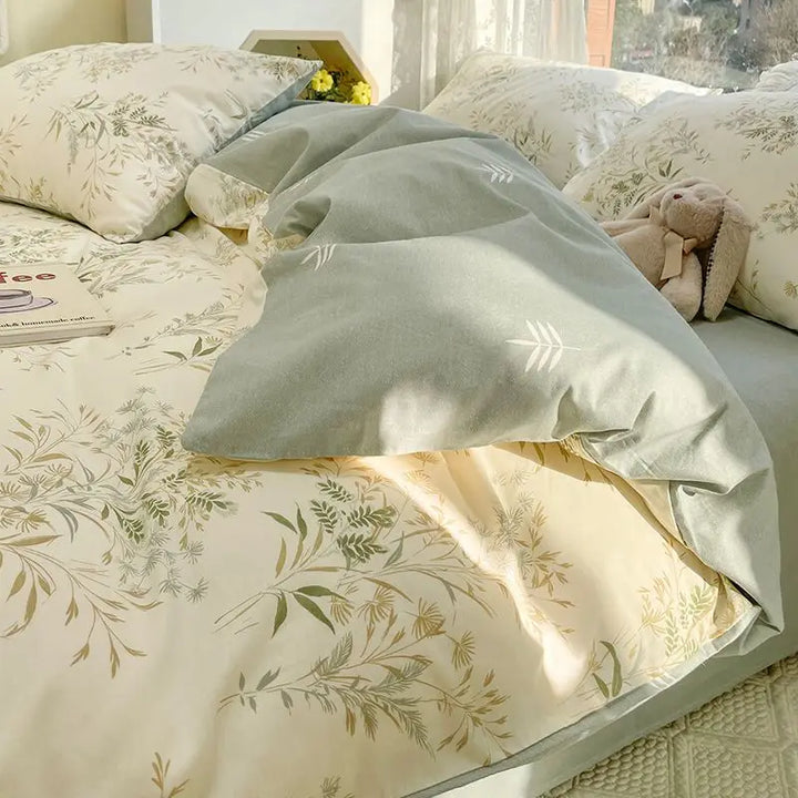 Rynx | New Fashion Bedding Set Ins Floral Single Double Size Duvet Cover Bed Sheet Pillowcase Grid Solid Color Home Girls Bedding