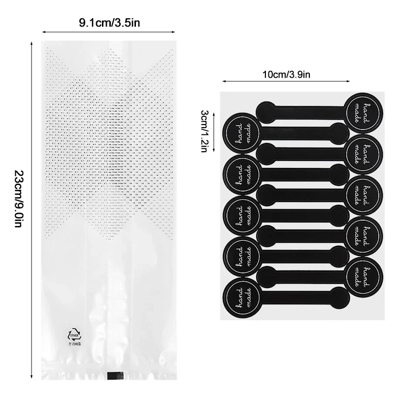 Rynx 50pcs Plastic Cookie Bag with DIY Handmade Sticker Chocolate Snack Cupcake Baking Packaging Wedding Birthday Party Gift Packaging