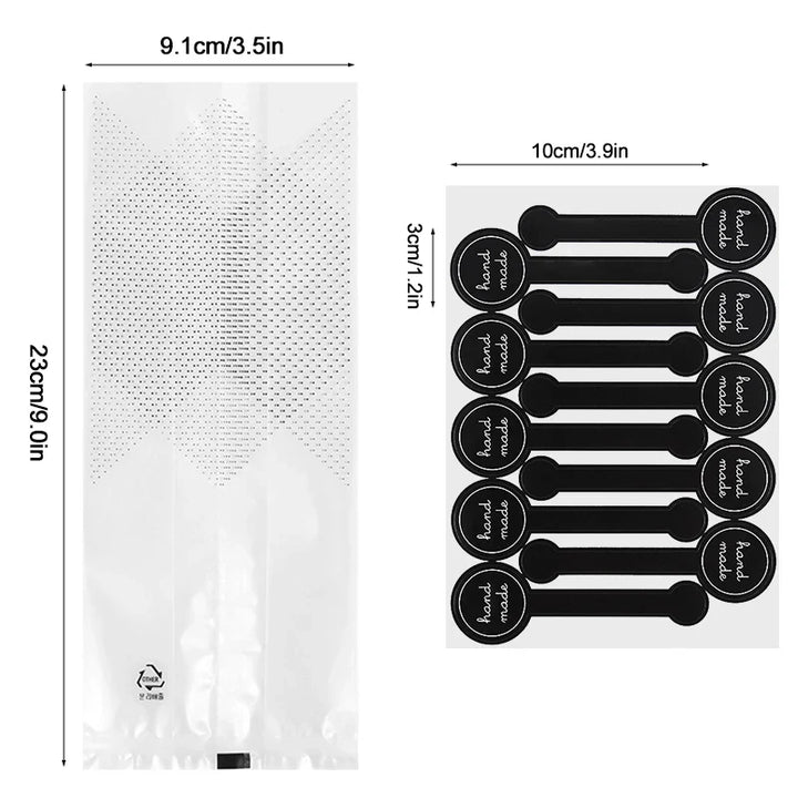 Rynx 50pcs Plastic Cookie Bag with DIY Handmade Sticker Chocolate Snack Cupcake Baking Packaging Wedding Birthday Party Gift Packaging