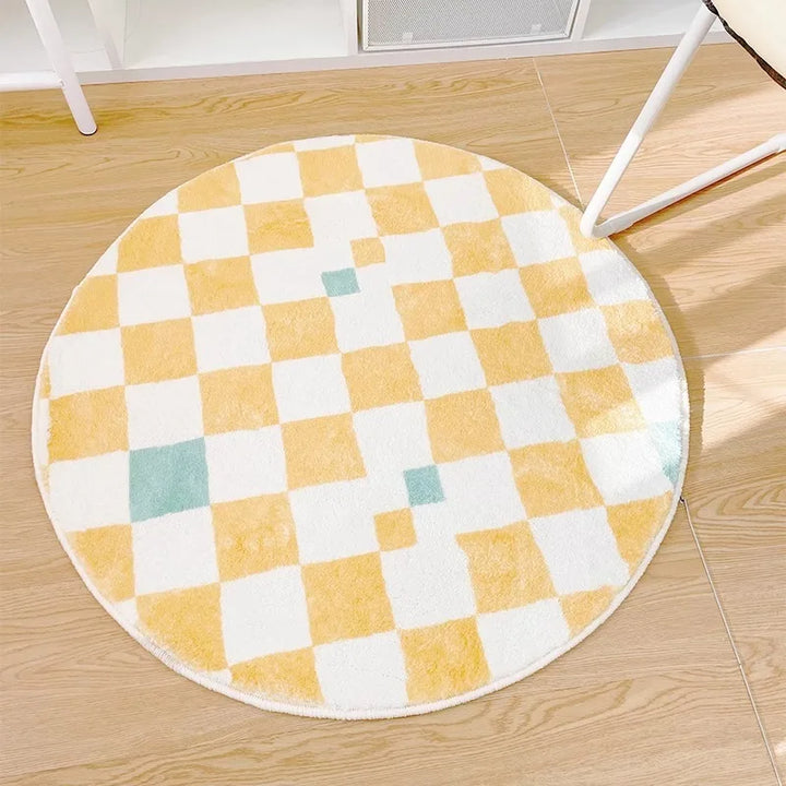 Rynx | Minimalist checked rug bedroom nightstand rug living room study rugs anti-slip thickened rugs round grid rug Tapis IG