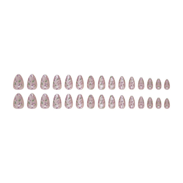 Rynx | 24 Pieces Purple Cat Eye Press-on Almond Nails with Delicate Floral Patterns Romantic False Fingernails for Women & Girls Elegance Wear
