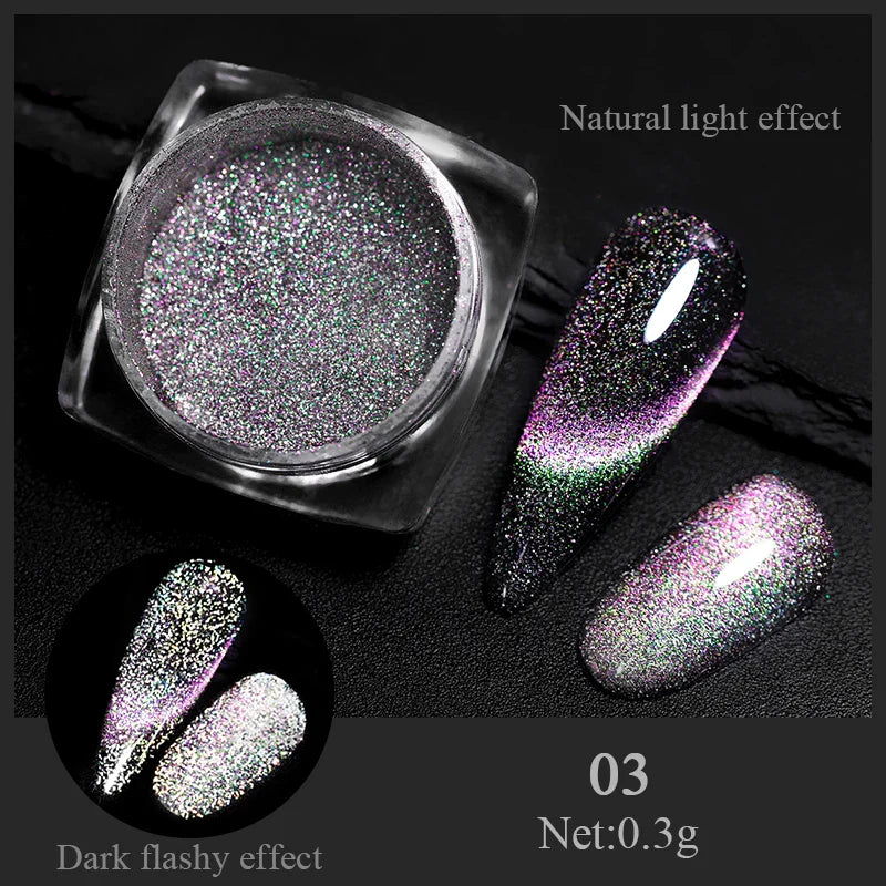 Rynx | Aurora Pearl White Nails Glitter Dust Chrome Gradient Rubbing on Powder Mirror Reflective Magnetic Pigment Nail Art Decorations