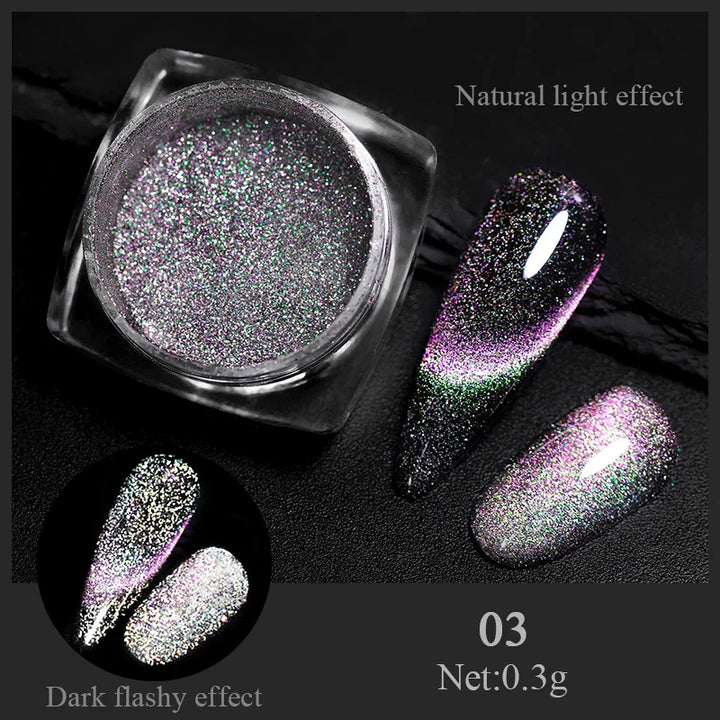 Rynx | Aurora Pearl White Nails Glitter Dust Chrome Gradient Rubbing on Powder Mirror Reflective Magnetic Pigment Nail Art Decorations
