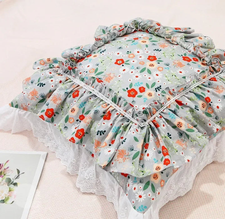 Rynx Top Luxury khaki European embroidery pillowcase large ruffle lace pleated pillowcase cake layers princess bedding pillowcase