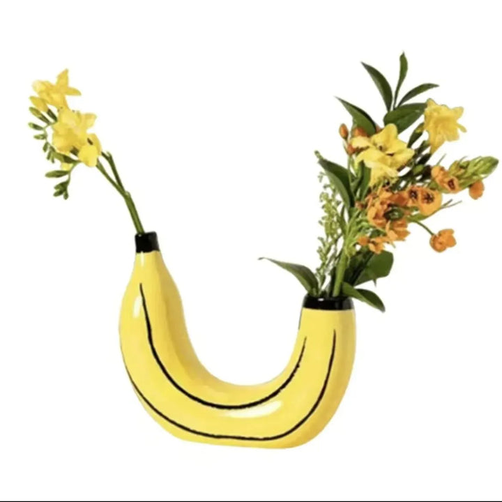Lisslune | Banana vase, flower vase made of resin, cute banana shape, decorative tabletop vase for flower arrangements, living room, bedroom, home decoration