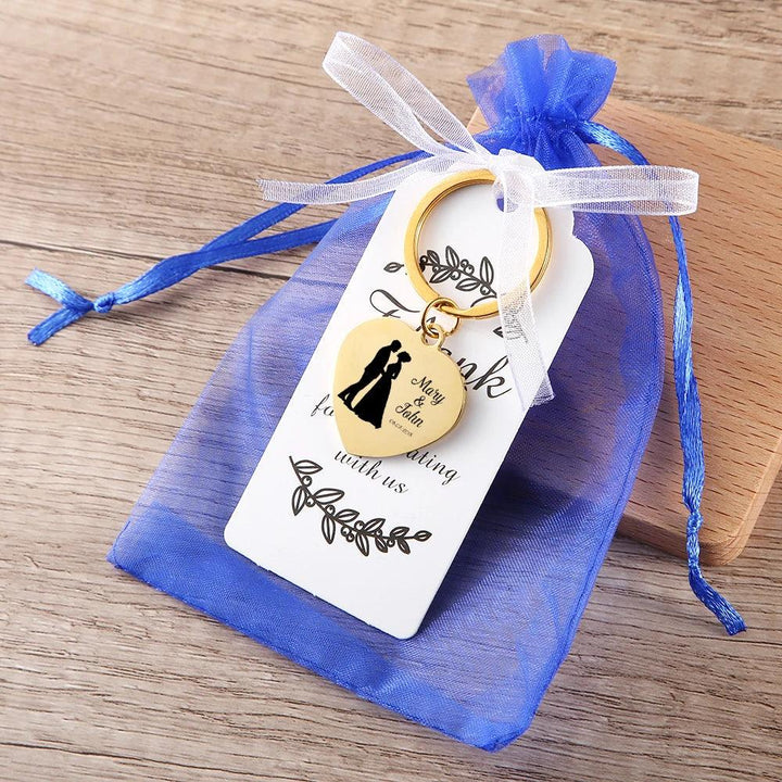 Lisslune | Personalized engraved heart-shaped keychain for weddings - Metal keepsake with names and dates