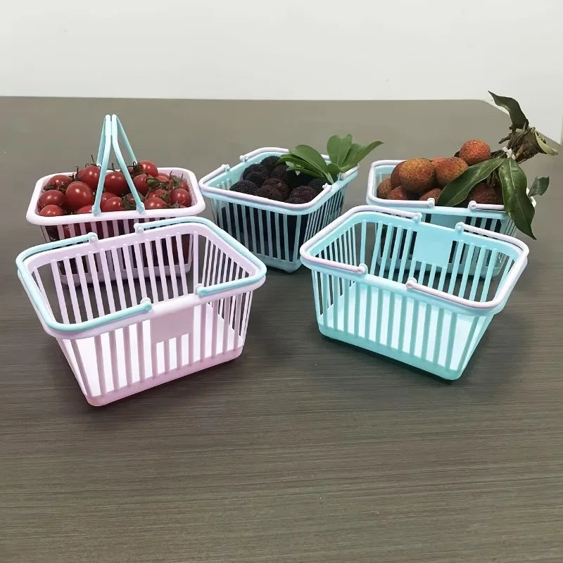 Rynx | 5 Piece Set Macaron Colors Mini Storage Baskets with Handle Fruit Cosmetic Stationery Organizer Desk Bathroom Organization Basket Set