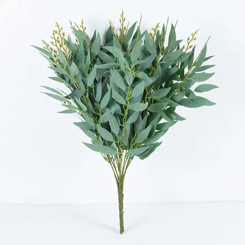 Rynx Silk Artificial Willow Bouquet Artificial Green Leaves for Wedding Home Garden Vase Decoration Jungle Party DIY Plants Wreath
