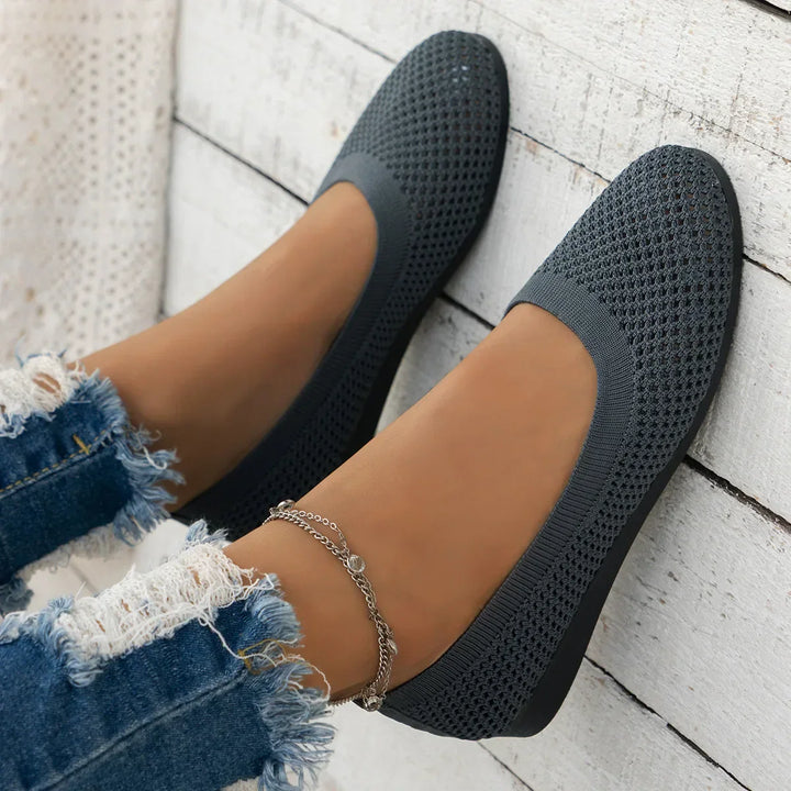Lisslune | Women Round Toe Flat Shoes Solid Color Knit Slippers Casual Breathable Ballet Flats Women Flat Shoes Loafers Women