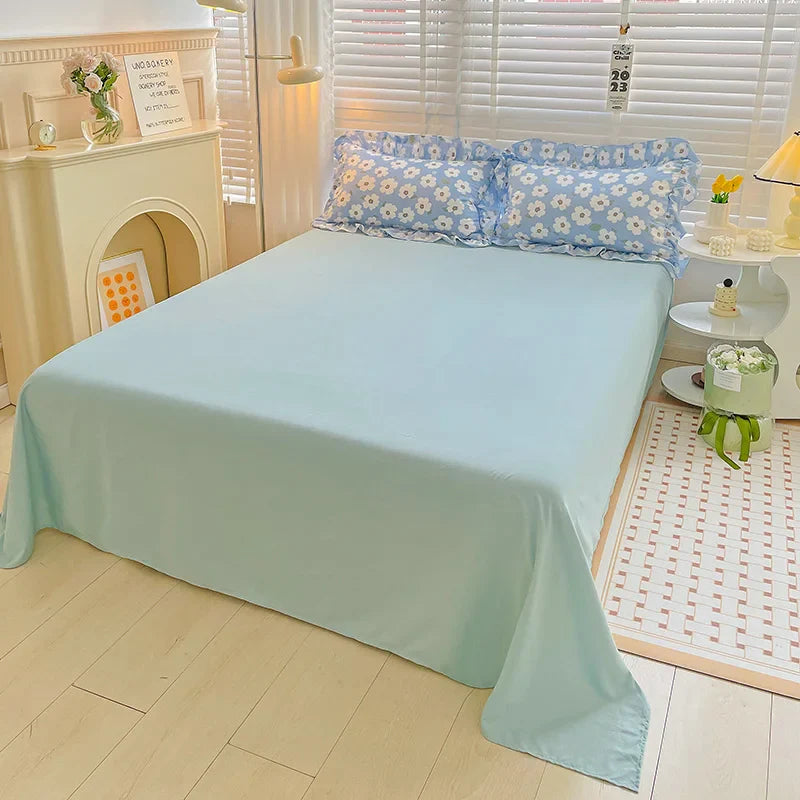 Rynx | Pastoral Girl Bedding Sets Soft Washed Cotton Bedding Princess Comforter Sheets Simple White Flower Bedspread Home Textiles