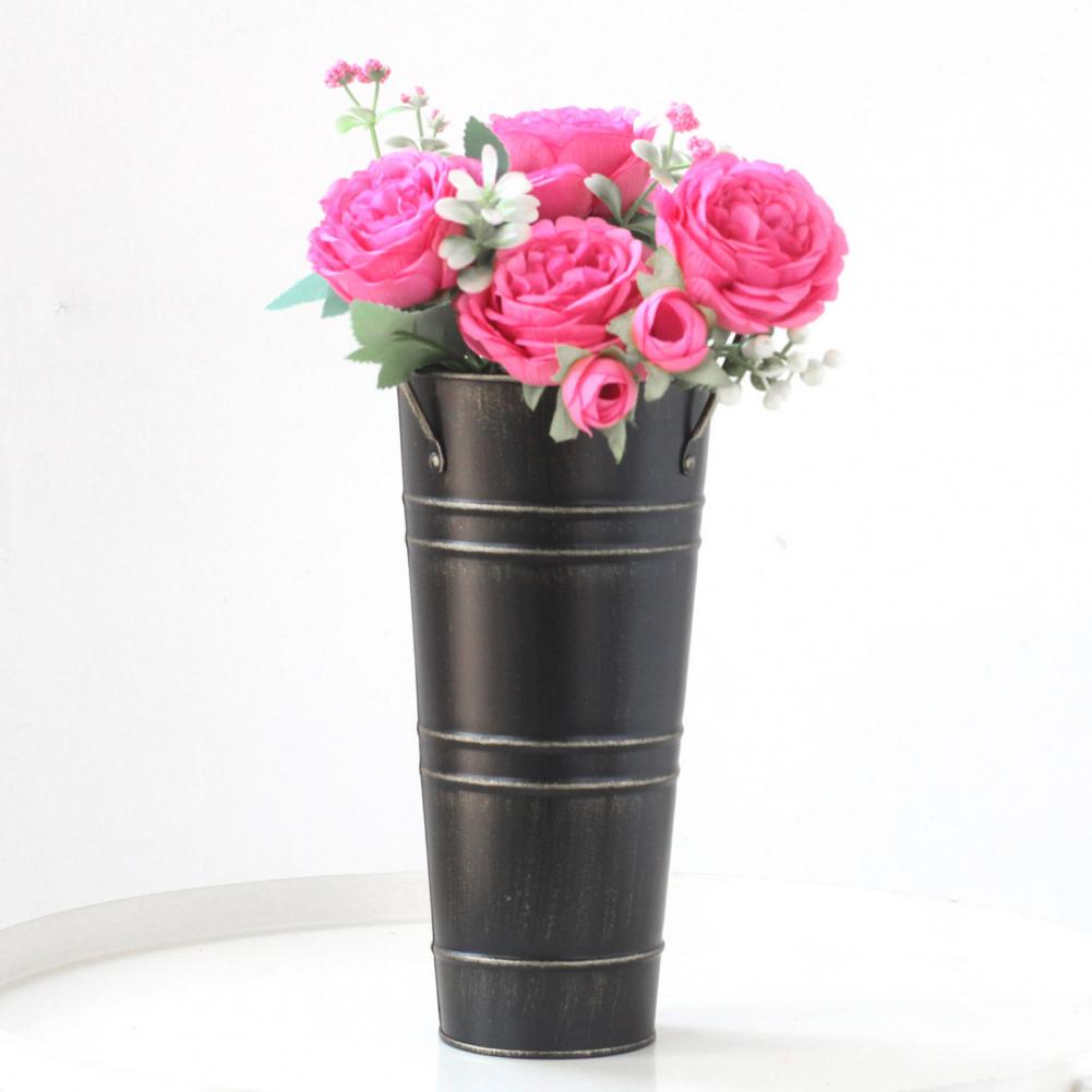 Lisslune | Retro Iron Flower Bucket with Handles – Decorative Metal Flower Pot for Home
