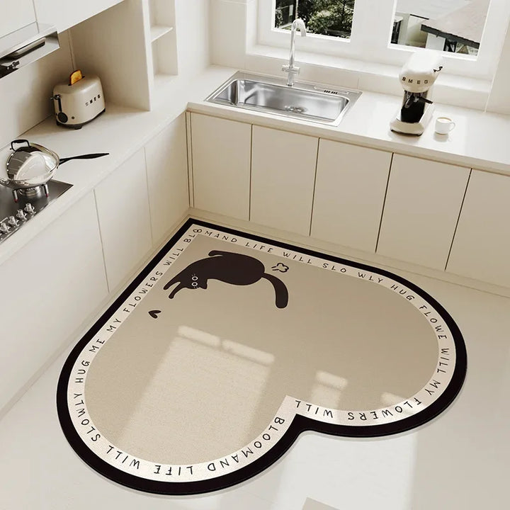 Rynx | Beige Cream Style Heart Pattern Kitchen Mat Irregular Water Absorbent Decorative Mat Easy to Clean Cuttable PVC Carpet