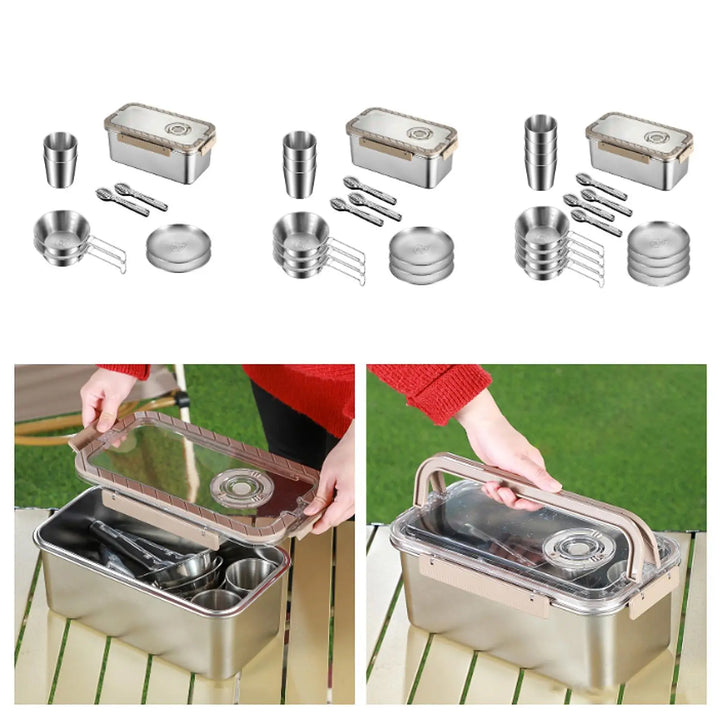 Lisslune | Camping Messware Kit Stainless Steel Dinnerware with Storage Box – CampSet