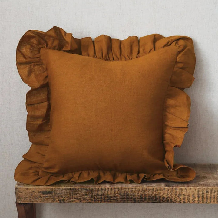 Rynx | 100% Linen Ruffle Cushion Covers, Soft and Comfortable Pillow Covers, Home Decor Sofa Cushions, Living Room Couch Ornament