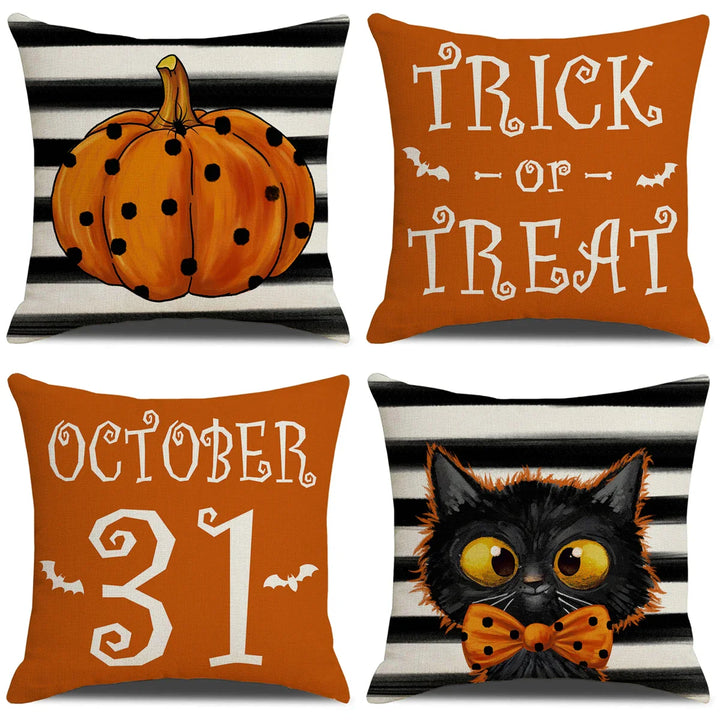Rynx | 4PCS 45x45cm Halloween Pillowcase Pumpkin Wizard Ghost Halloween Decor For Home Decorative Sofa Car Chair Decor Pillowcase