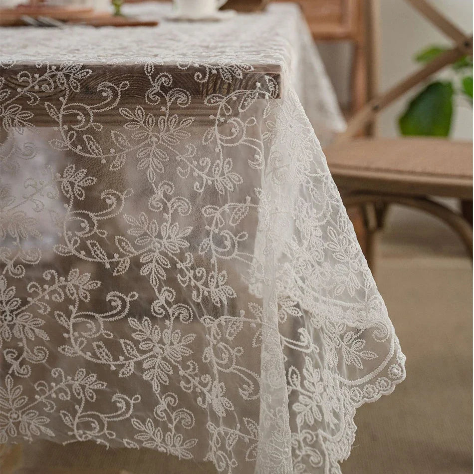 Rynx lace embroidered tablecloth, the white embroidered tablecloth, decorative table cover, for coffee tables