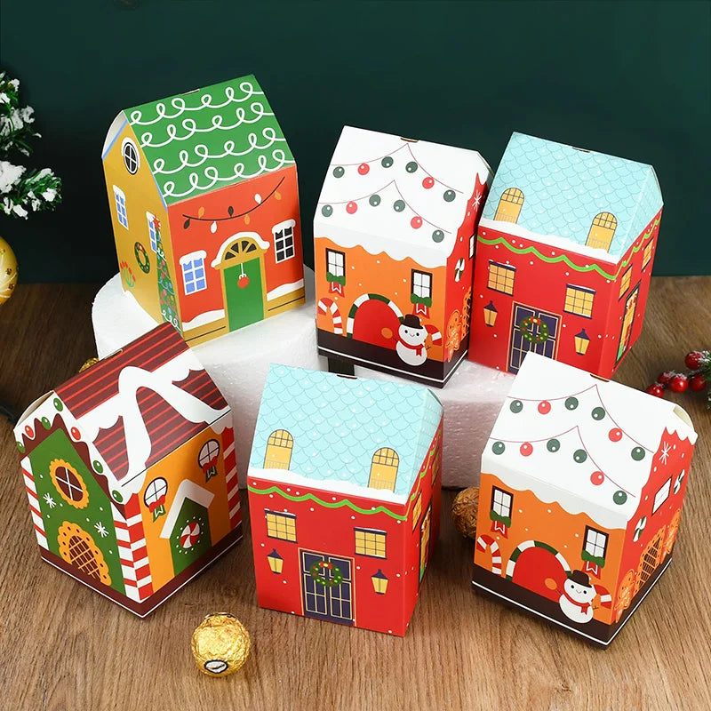 Rynx 4-piece Christmas House-shaped Candy Box Cartoon Merry Christmas Gift Packaging Chocolate Box Christmas 2025 New Year's Party Children's Gifts
