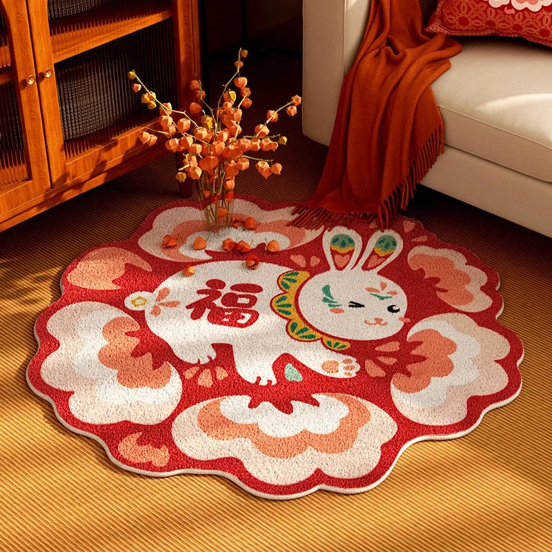 Rynx | Rabbit Bedroom Red Rugs Cute Cartoon Rug Mat Chinese Gift Fluffy Soft Living Room Rugs Apartment Decoration cute gift carpet IG