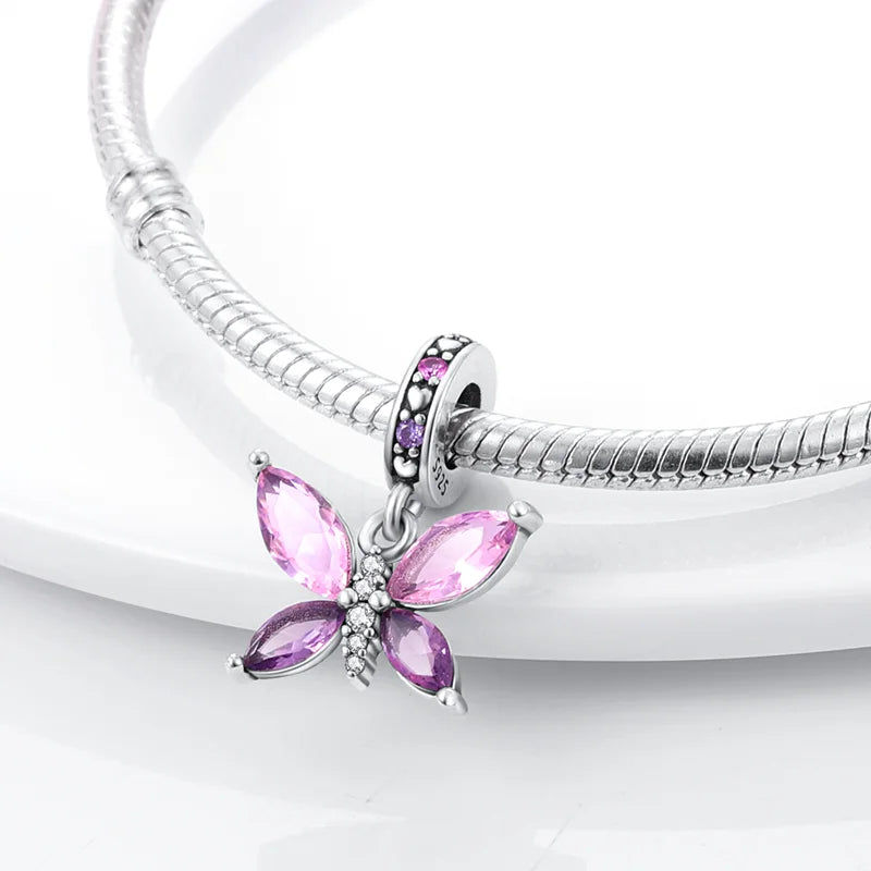 Lisslune | 925 Silver Golden Leopard Charms Beads Colorful Chameleon Rhinoceros Lion Scarab Cat Pendant Compatible with Original Pandora Bracelet Jewelry
